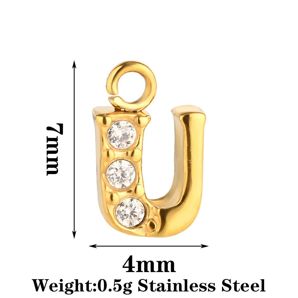 Letter Pendant Made Of 304 Stainless Steel With Rhinestones, Electroplated Finish In Steel Color For Commute Jewelry Accessories