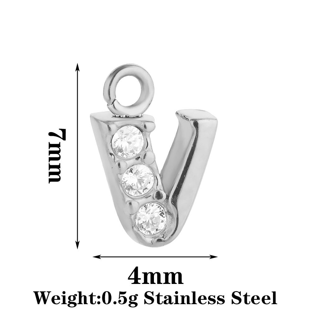 Letter Pendant Made Of 304 Stainless Steel With Rhinestones, Electroplated Finish In Steel Color For Commute Jewelry Accessories