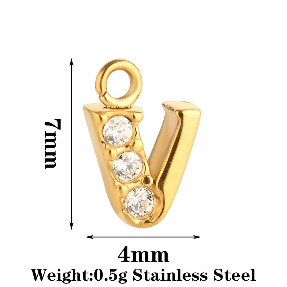 Letter Pendant Made Of 304 Stainless Steel With Rhinestones, Electroplated Finish In Steel Color For Commute Jewelry Accessories