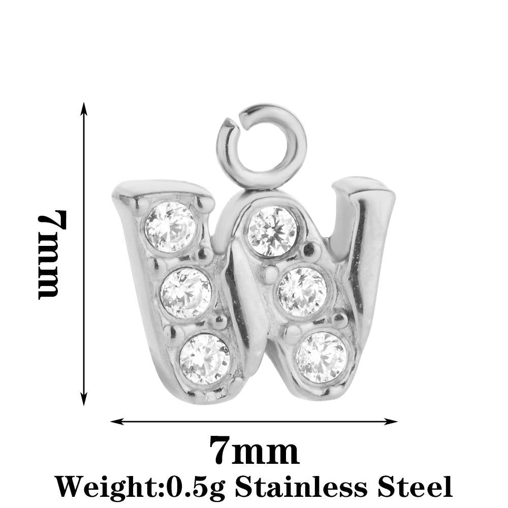Letter Pendant Made Of 304 Stainless Steel With Rhinestones, Electroplated Finish In Steel Color For Commute Jewelry Accessories