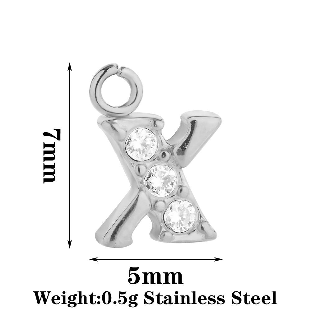 Letter Pendant Made Of 304 Stainless Steel With Rhinestones, Electroplated Finish In Steel Color For Commute Jewelry Accessories