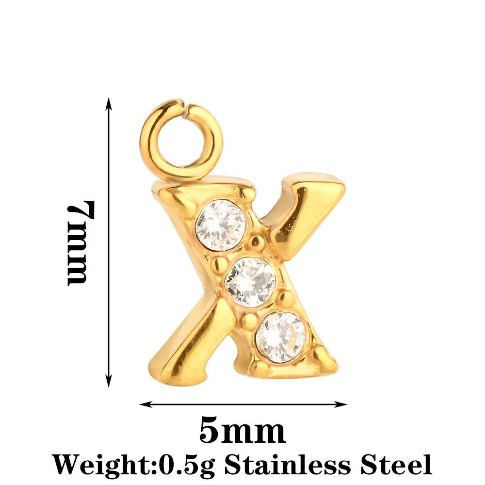 Letter Pendant Made Of 304 Stainless Steel With Rhinestones, Electroplated Finish In Steel Color For Commute Jewelry Accessories