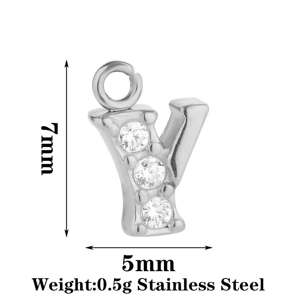 Letter Pendant Made Of 304 Stainless Steel With Rhinestones, Electroplated Finish In Steel Color For Commute Jewelry Accessories