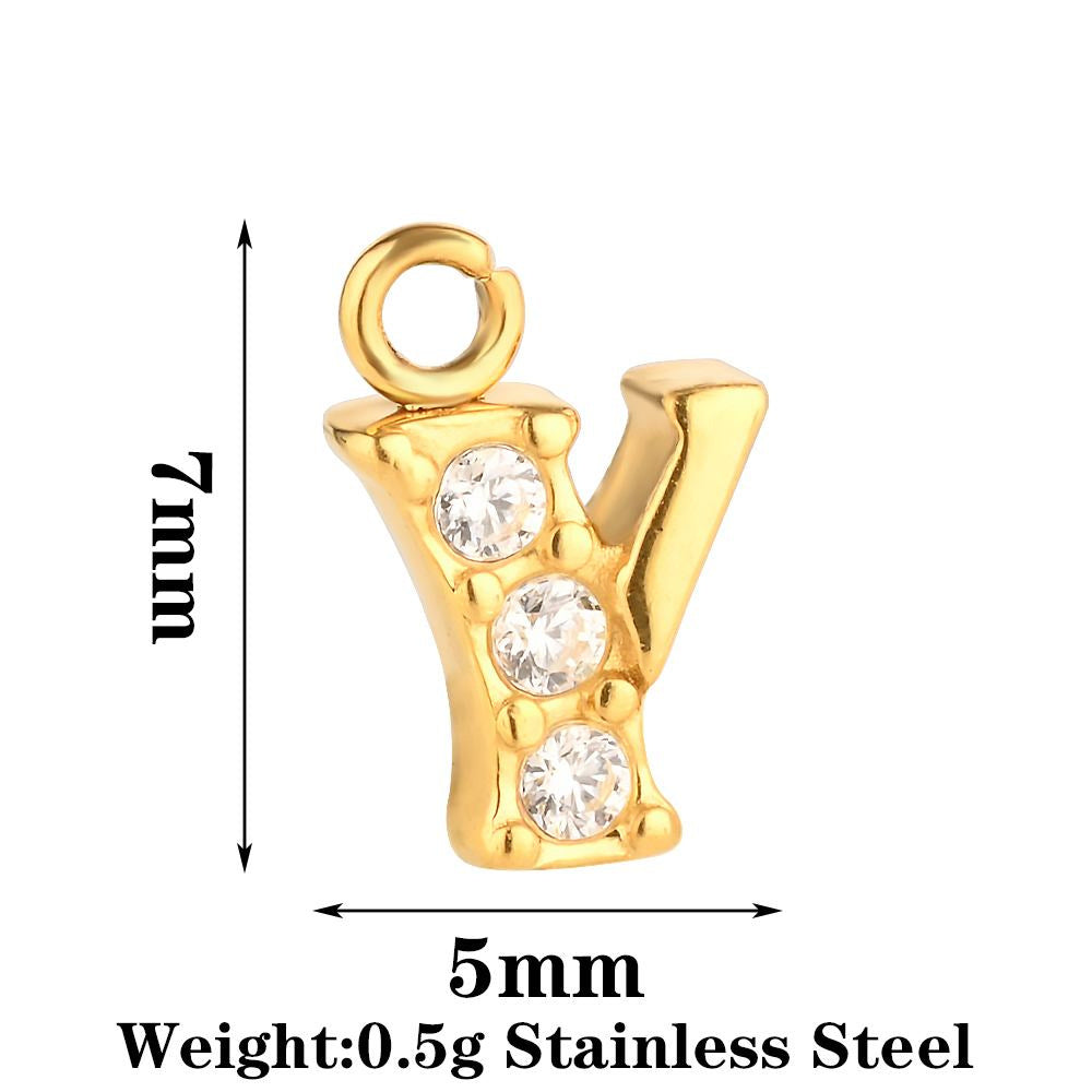 Letter Pendant Made Of 304 Stainless Steel With Rhinestones, Electroplated Finish In Steel Color For Commute Jewelry Accessories