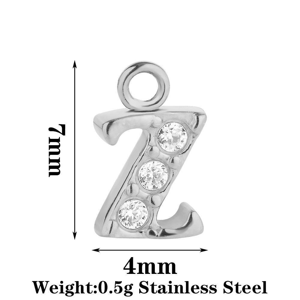 Letter Pendant Made Of 304 Stainless Steel With Rhinestones, Electroplated Finish In Steel Color For Commute Jewelry Accessories