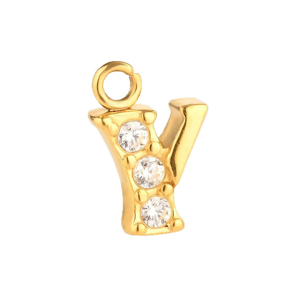 Letter Pendant Made Of 304 Stainless Steel With Rhinestones, Electroplated Finish In Steel Color For Commute Jewelry Accessories