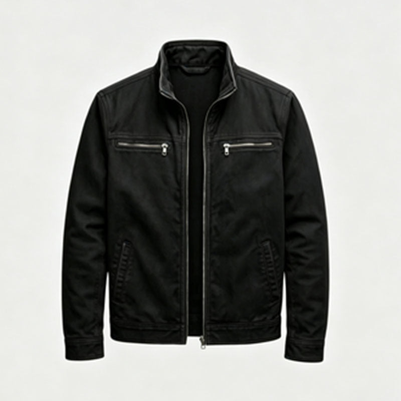 Men's Casual Solid Color Jacket With Zipper Placket, Made Of Over 90% Cotton, Featuring Multiple Pockets