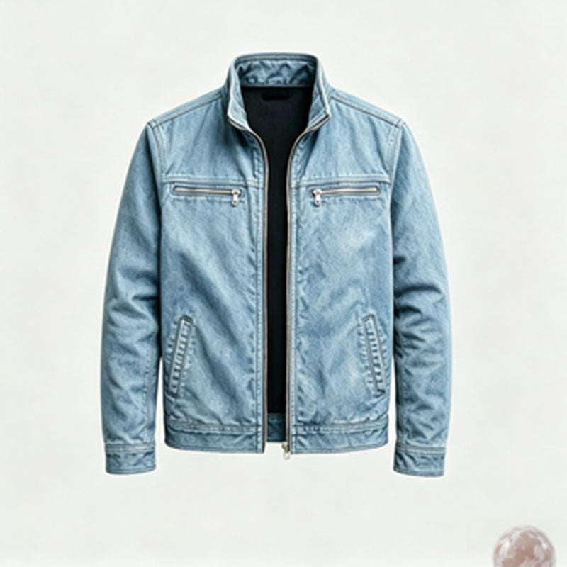 Men's Casual Solid Color Jacket With Zipper Placket, Made Of Over 90% Cotton, Featuring Multiple Pockets