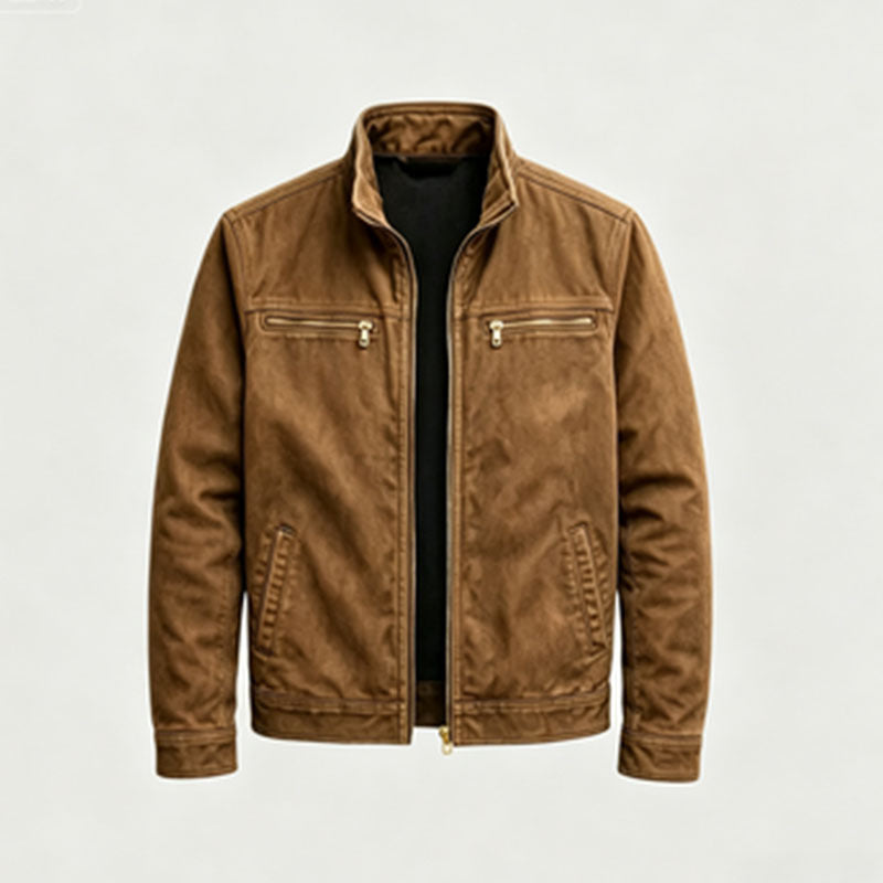 Men's Casual Solid Color Jacket With Zipper Placket, Made Of Over 90% Cotton, Featuring Multiple Pockets