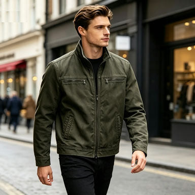 Men's Casual Solid Color Jacket With Zipper Placket, Made Of Over 90% Cotton, Featuring Multiple Pockets