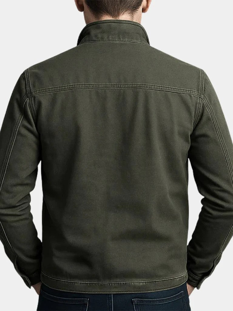 Men's Casual Solid Color Jacket With Zipper Placket, Made Of Over 90% Cotton, Featuring Multiple Pockets