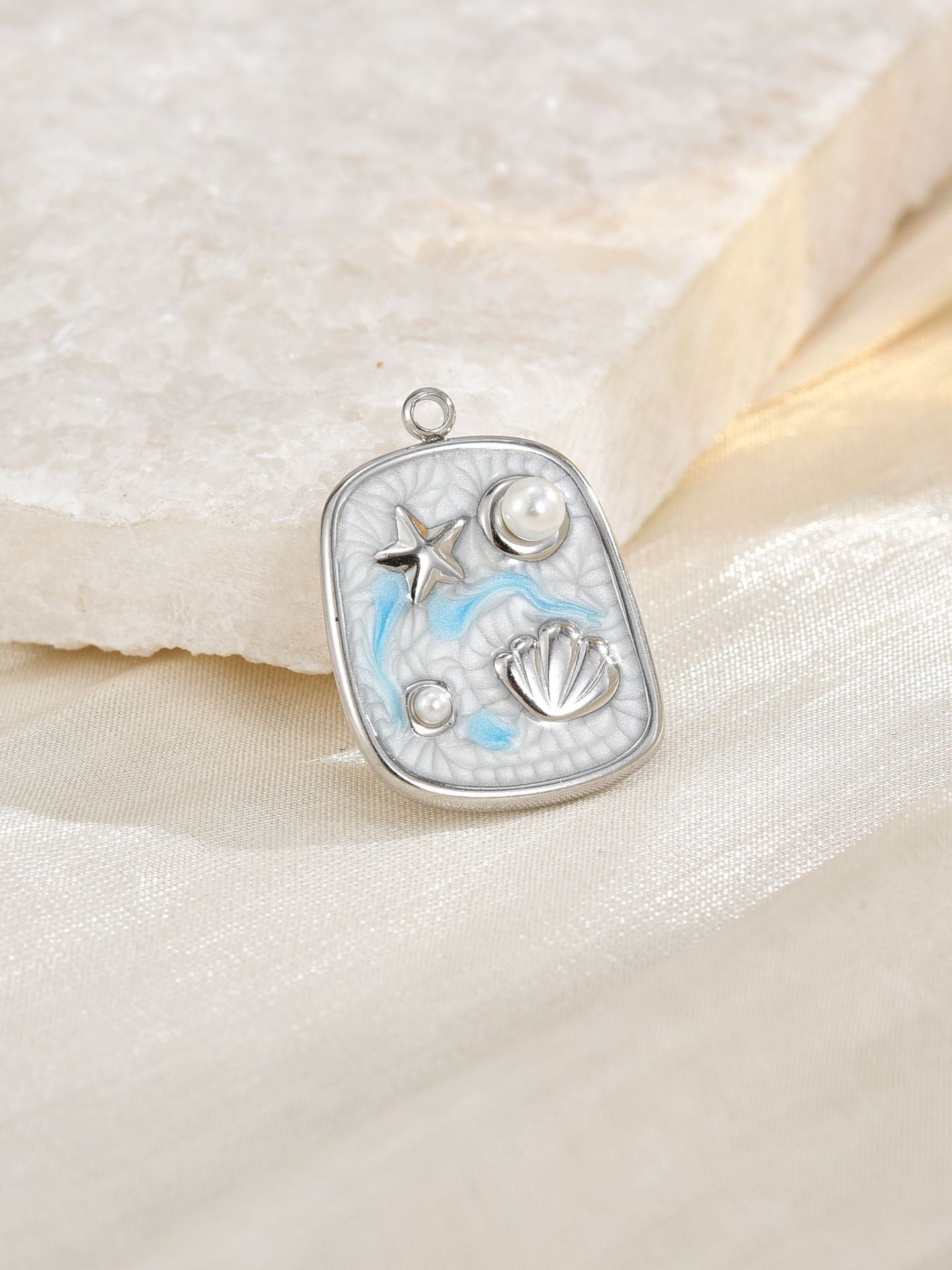 Ocean Metal Pendant With Enamel Craft In Marine Style, Gold Jewelry Accessories