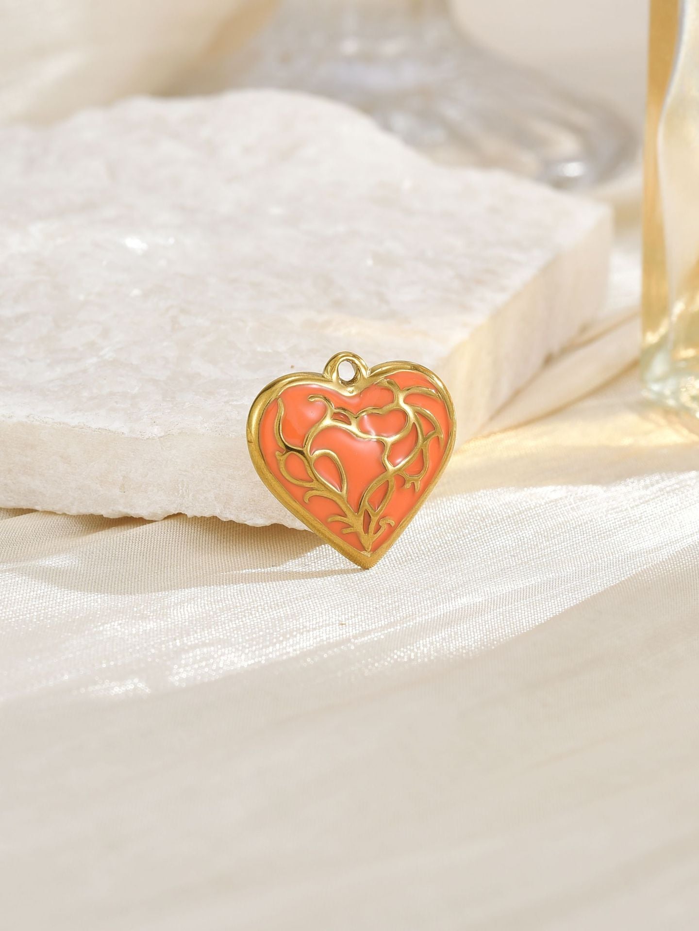 Heart Shape Pendant In 304 Stainless Steel With 18K Real Gold Plated Finish Featuring Enamel Craftsmanship, Available In Gold