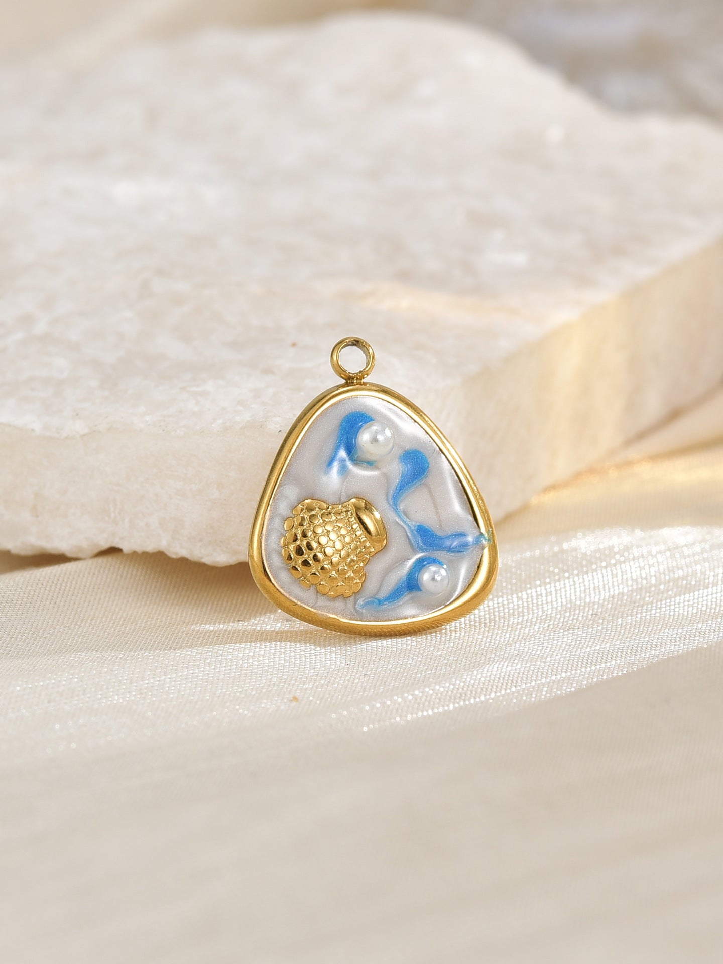 Ocean Metal Pendant With Enamel Craft In Marine Style, Gold Jewelry Accessories