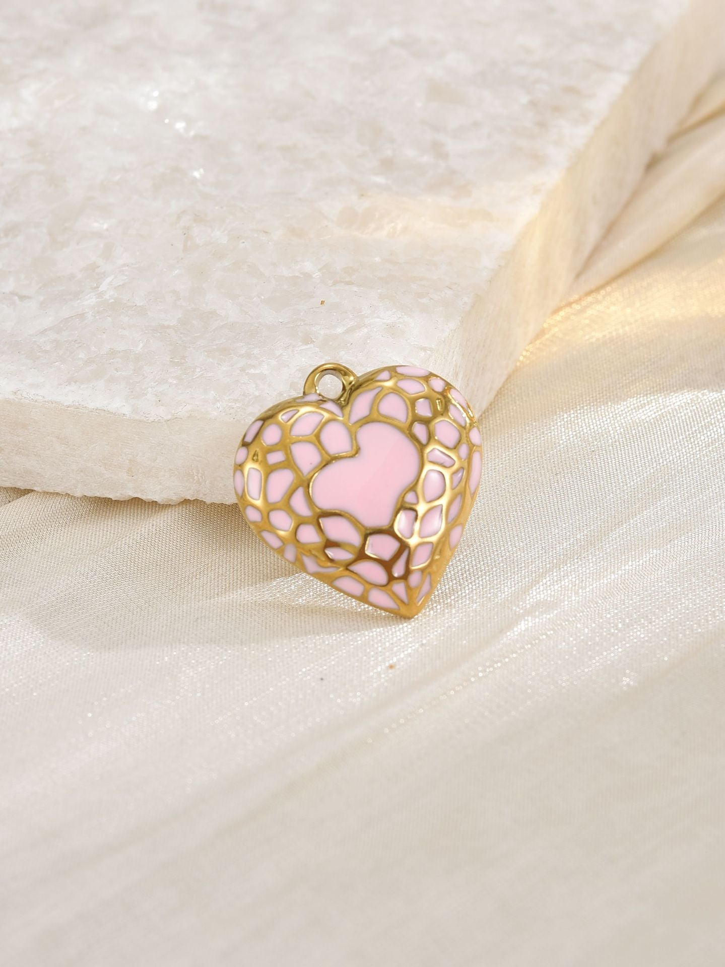 Heart Shape Pendant In 304 Stainless Steel With 18K Real Gold Plated Finish Featuring Enamel Craftsmanship, Available In Gold