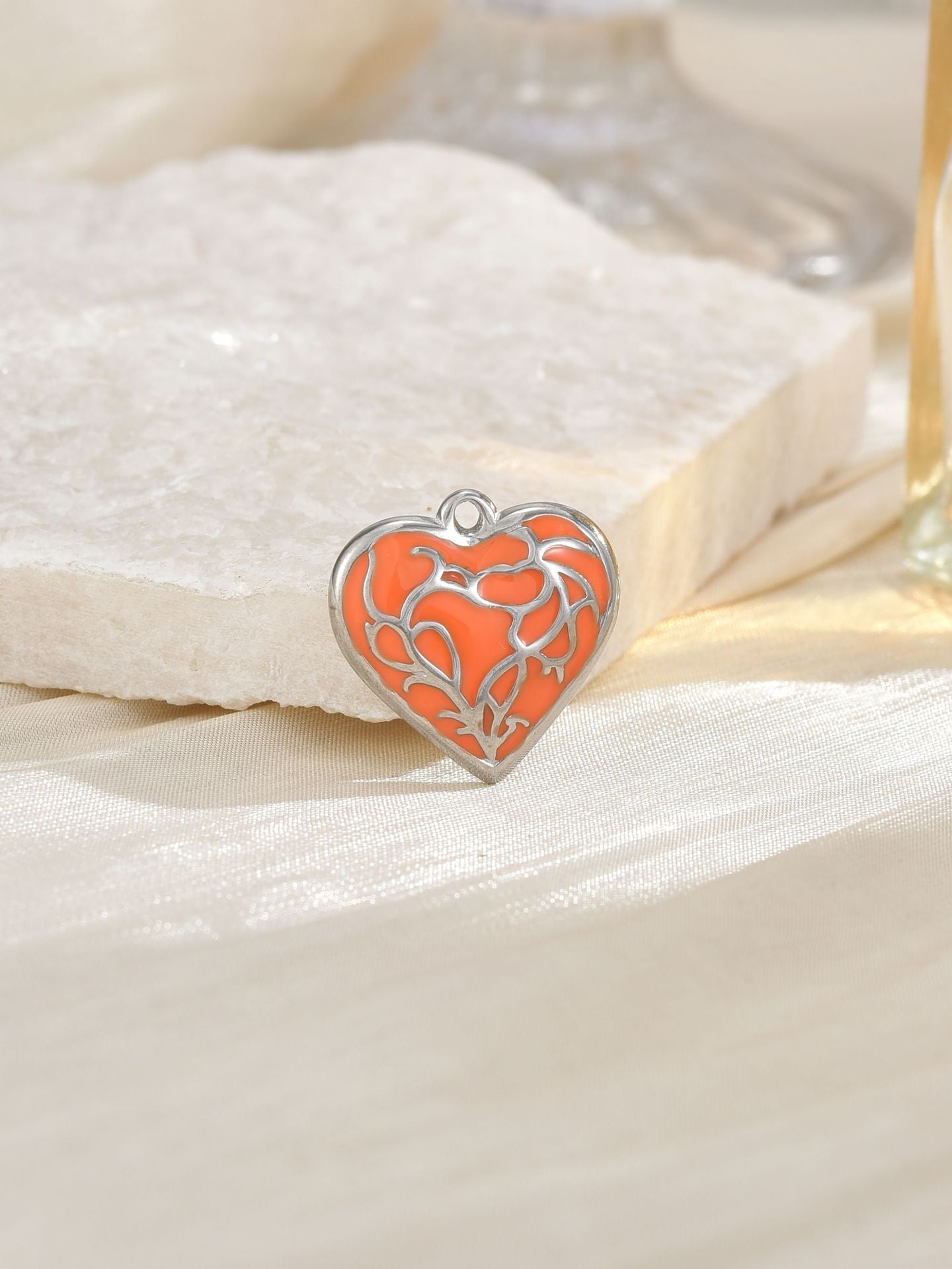Heart Shape Pendant In 304 Stainless Steel With 18K Real Gold Plated Finish Featuring Enamel Craftsmanship, Available In Gold