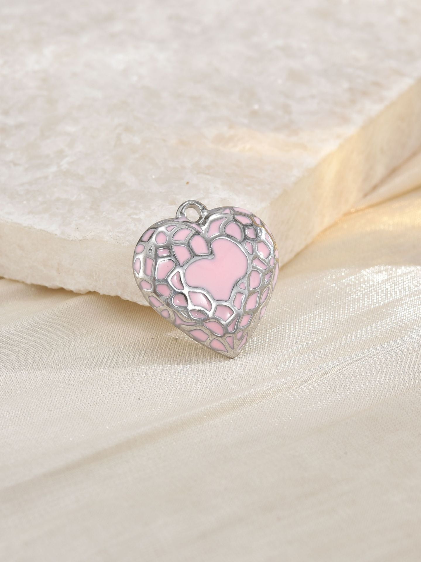 Heart Shape Pendant In 304 Stainless Steel With 18K Real Gold Plated Finish Featuring Enamel Craftsmanship, Available In Gold