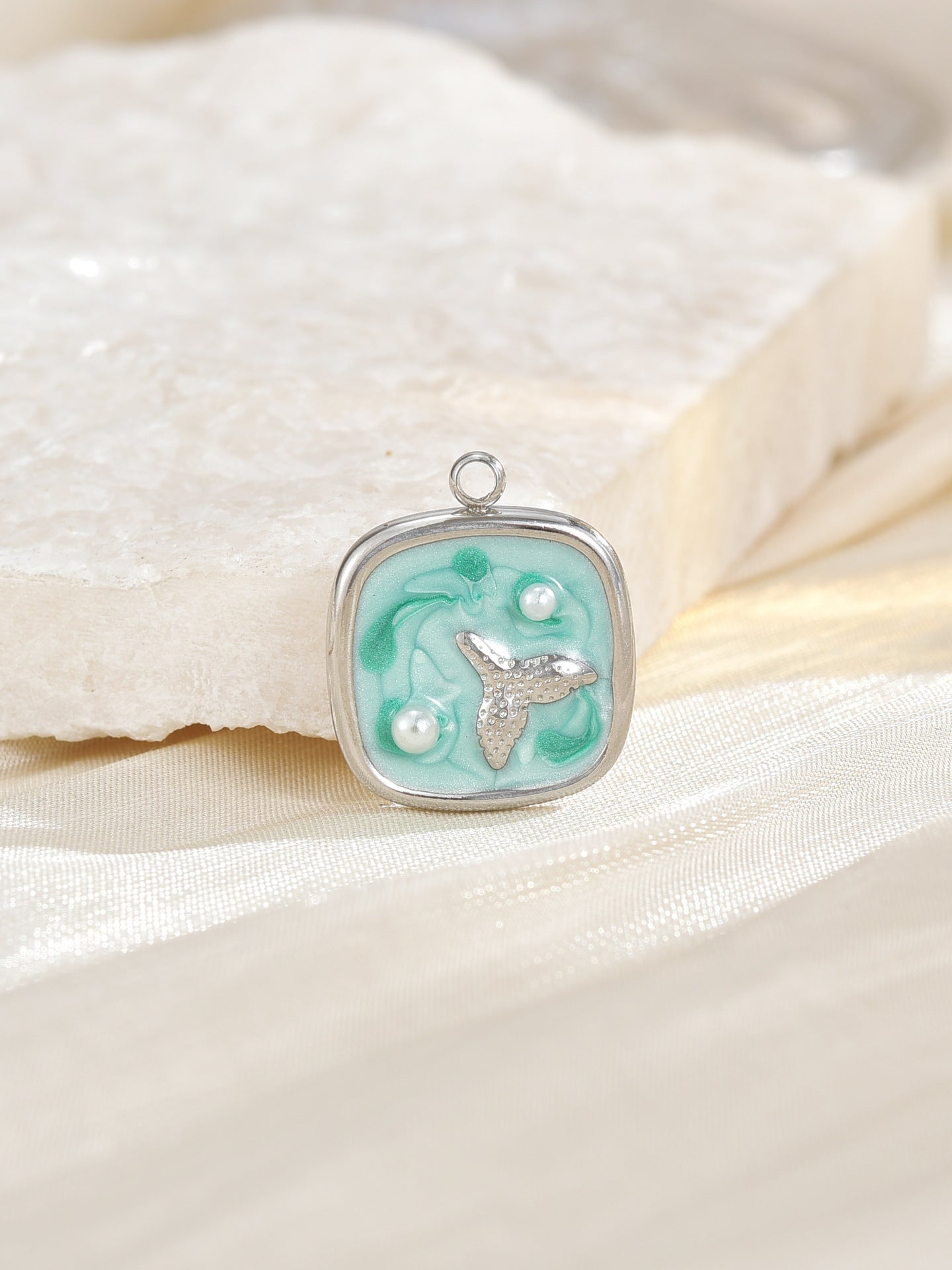 Ocean Metal Pendant With Enamel Craft In Marine Style, Gold Jewelry Accessories
