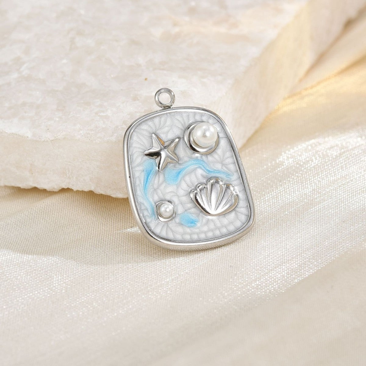 Ocean Metal Pendant With Enamel Craft In Marine Style, Gold Jewelry Accessories