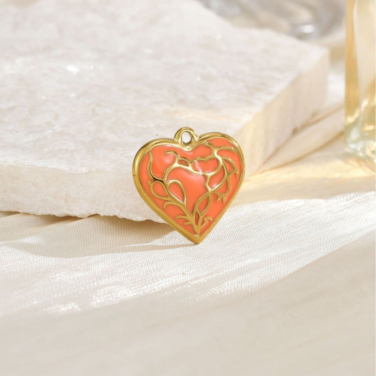 Heart Shape Pendant In 304 Stainless Steel With 18K Real Gold Plated Finish Featuring Enamel Craftsmanship, Available In Gold