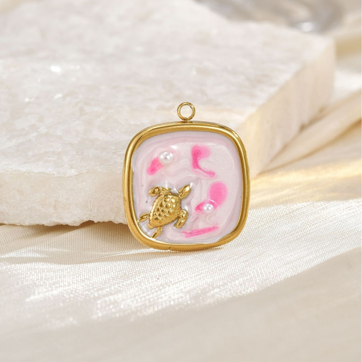 Ocean Metal Pendant With Enamel Craft In Marine Style, Gold Jewelry Accessories