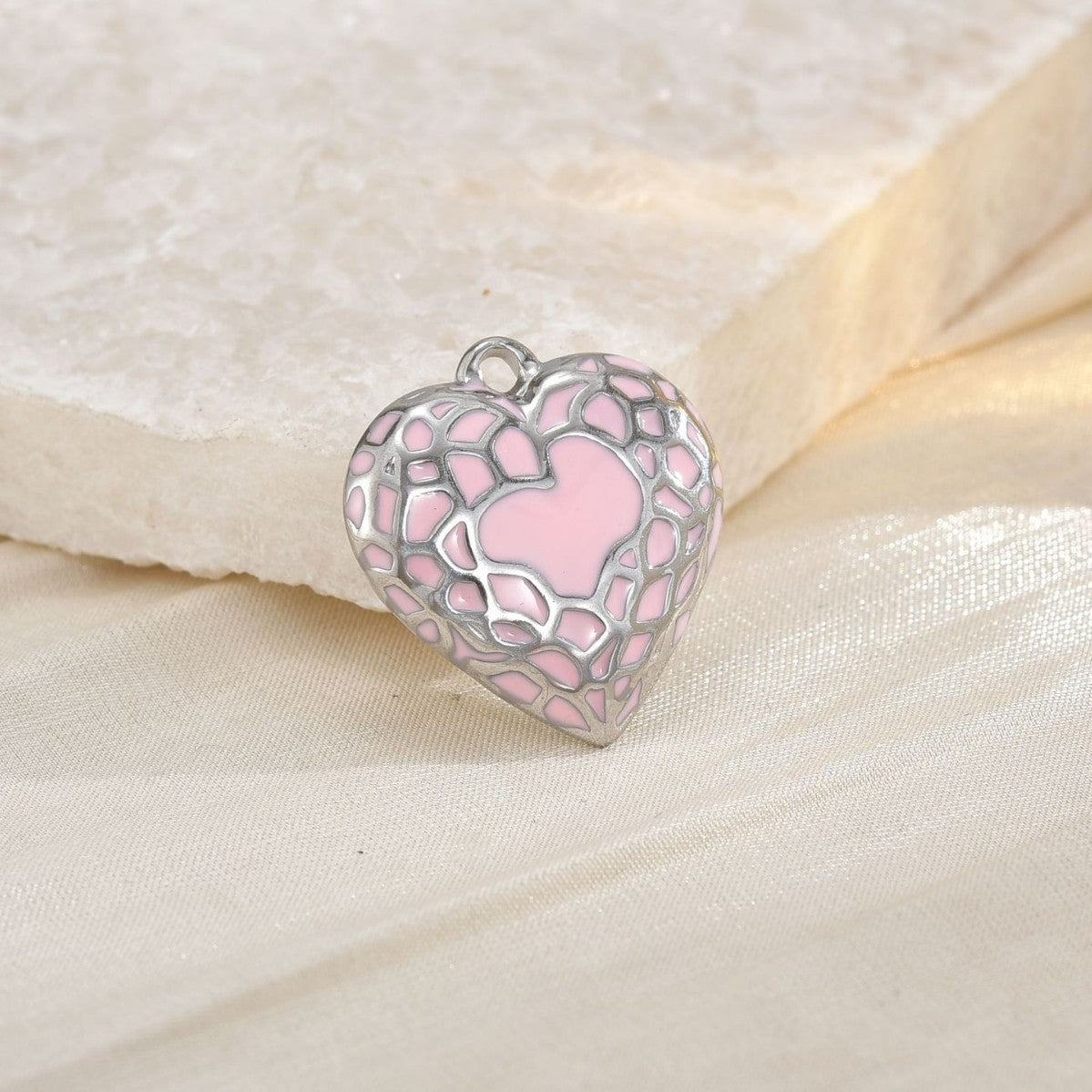Heart Shape Pendant In 304 Stainless Steel With 18K Real Gold Plated Finish Featuring Enamel Craftsmanship, Available In Gold