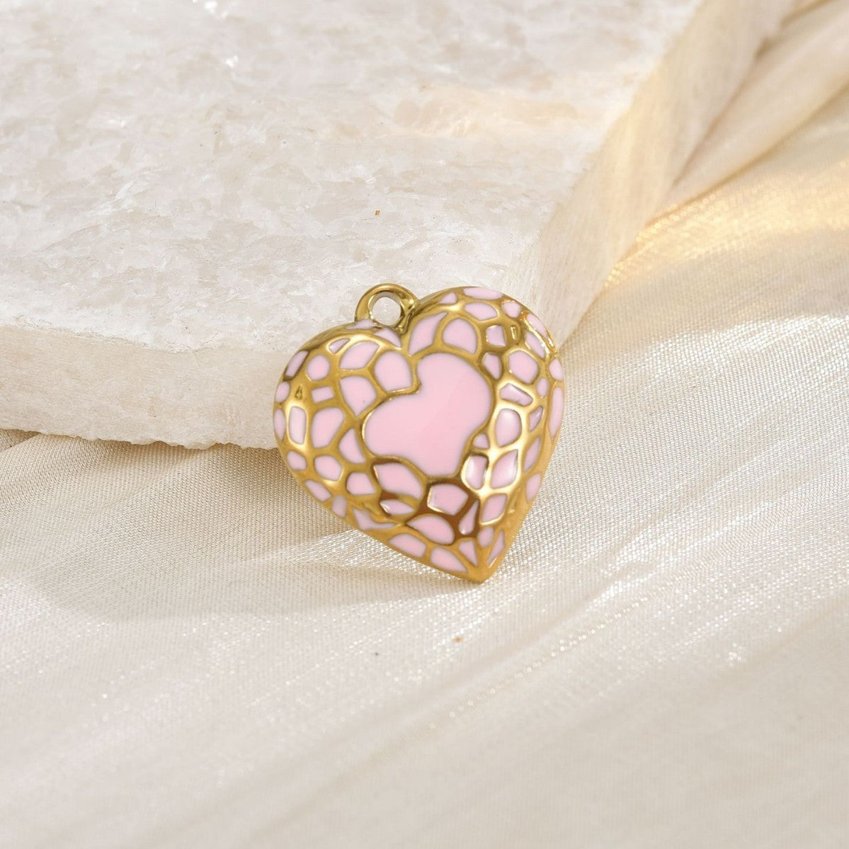 Heart Shape Pendant In 304 Stainless Steel With 18K Real Gold Plated Finish Featuring Enamel Craftsmanship, Available In Gold