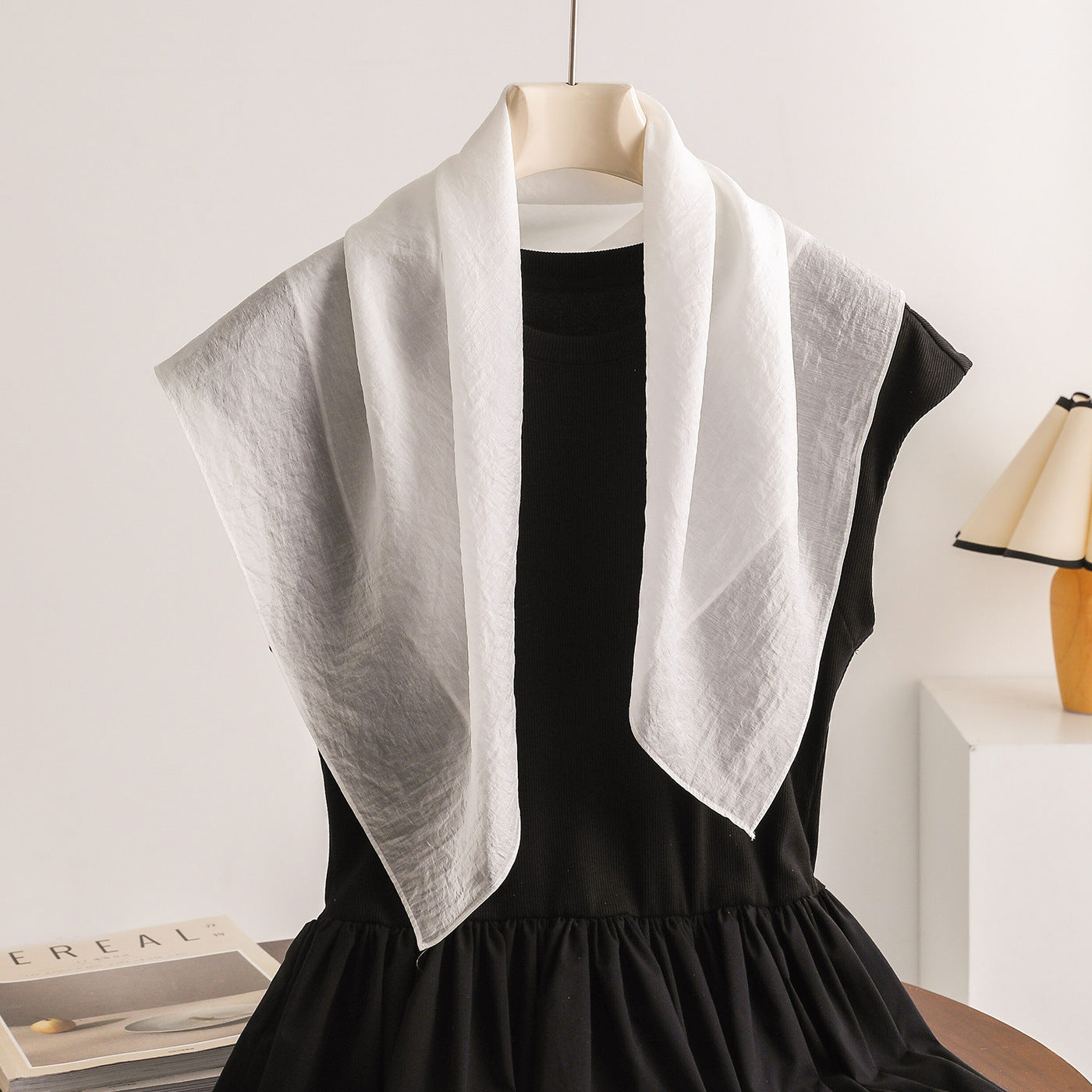 Commute Bandana In White Artificial Fiber, Summer Silk Scarf For Stylish Comfort