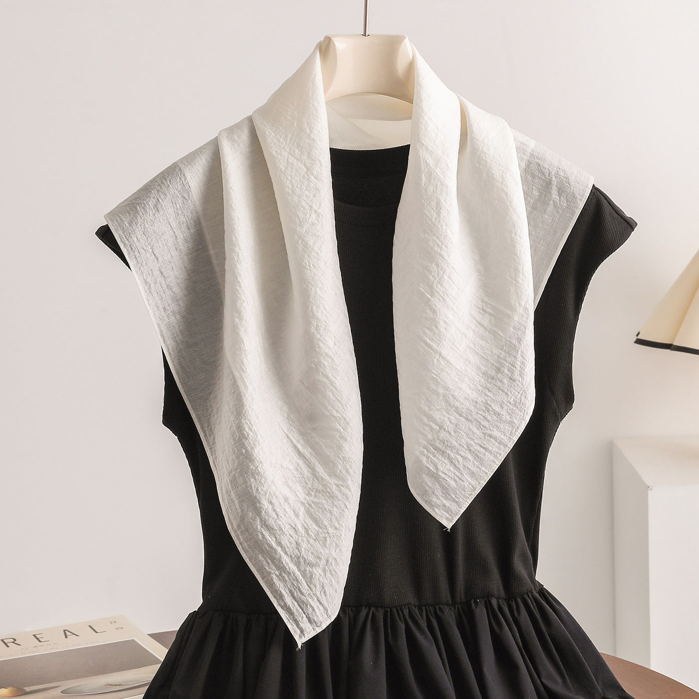 Commute Bandana In White Artificial Fiber, Summer Silk Scarf For Stylish Comfort