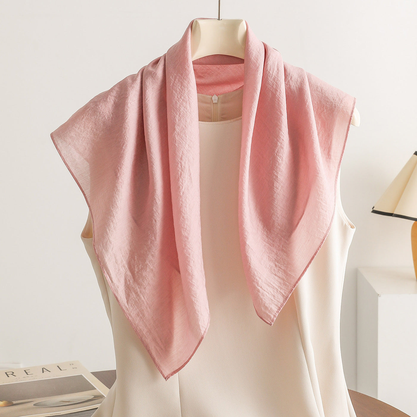 Commute Bandana In White Artificial Fiber, Summer Silk Scarf For Stylish Comfort