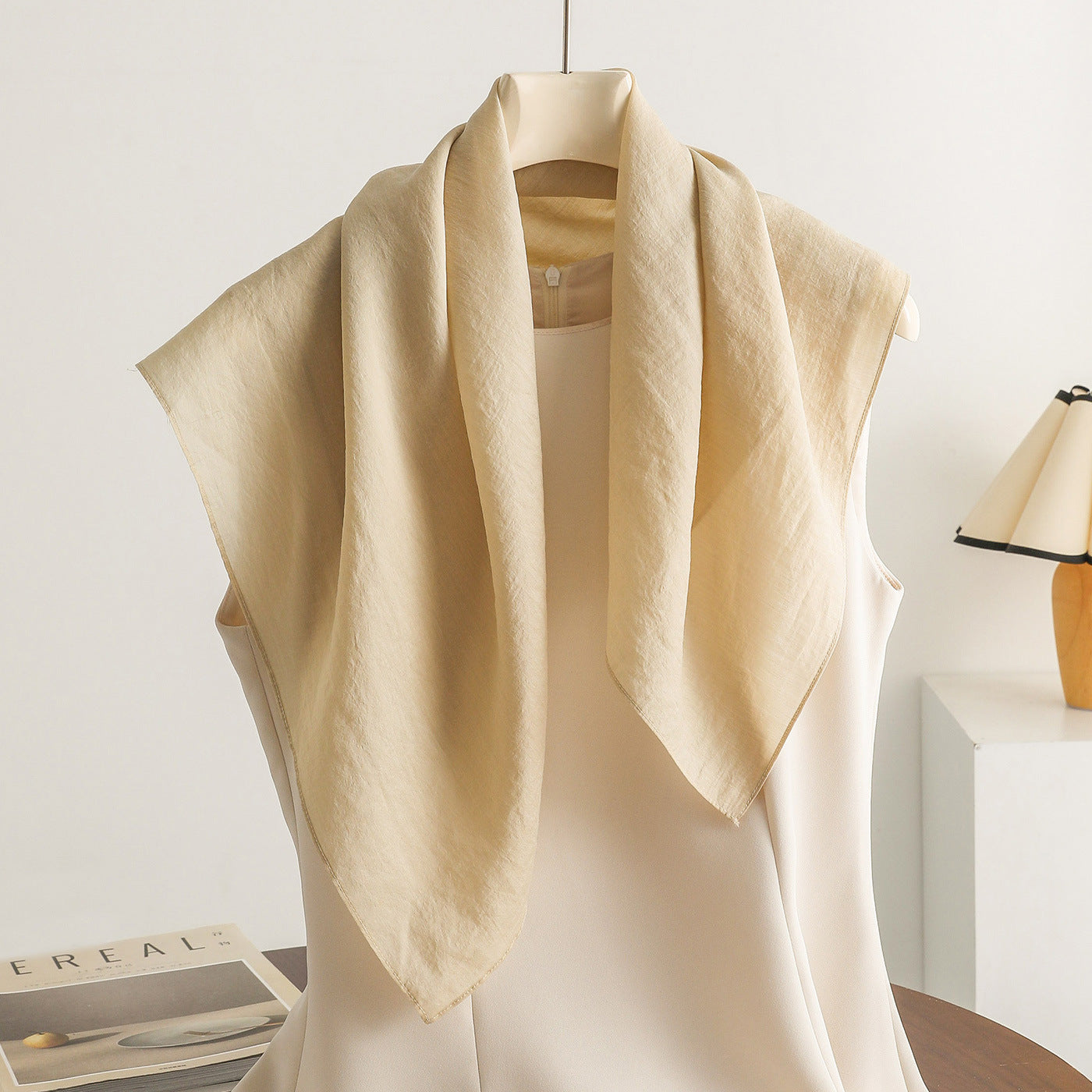 Commute Bandana In White Artificial Fiber, Summer Silk Scarf For Stylish Comfort