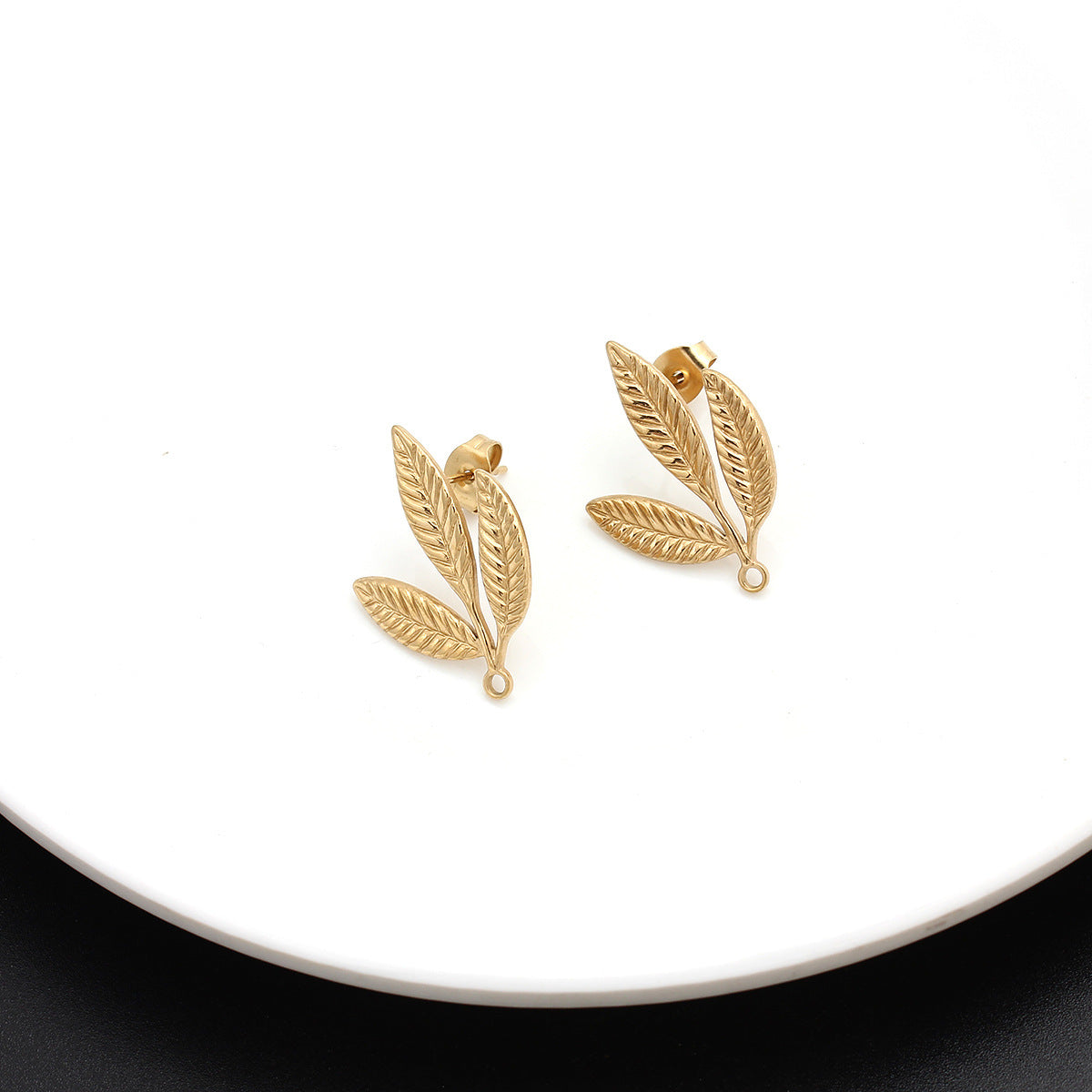 Leaf Earring Findings In Titanium Steel With 18K Real Gold Plated PVD Coated Electroplated Finish, 1 PCS/Package