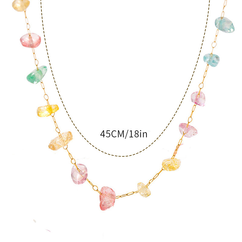 Geometric Waterproof Women's Necklace In 304 Stainless Steel With 18K Gold Plated PVD Finish And Natural Stone Inlay