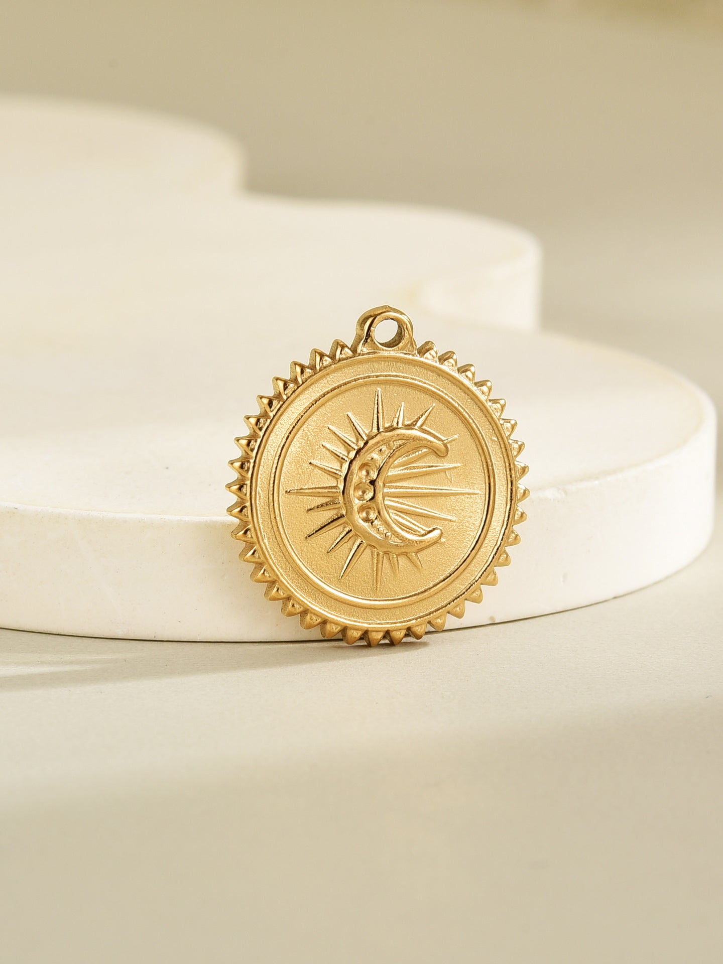 Moon Pendant In Metal With Real Gold Plated Electroplated Finish, Retro Style Jewelry Accessories In Gold