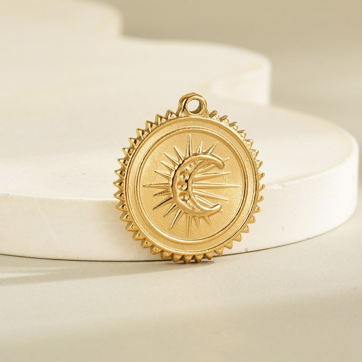 Moon Pendant In Metal With Real Gold Plated Electroplated Finish, Retro Style Jewelry Accessories In Gold
