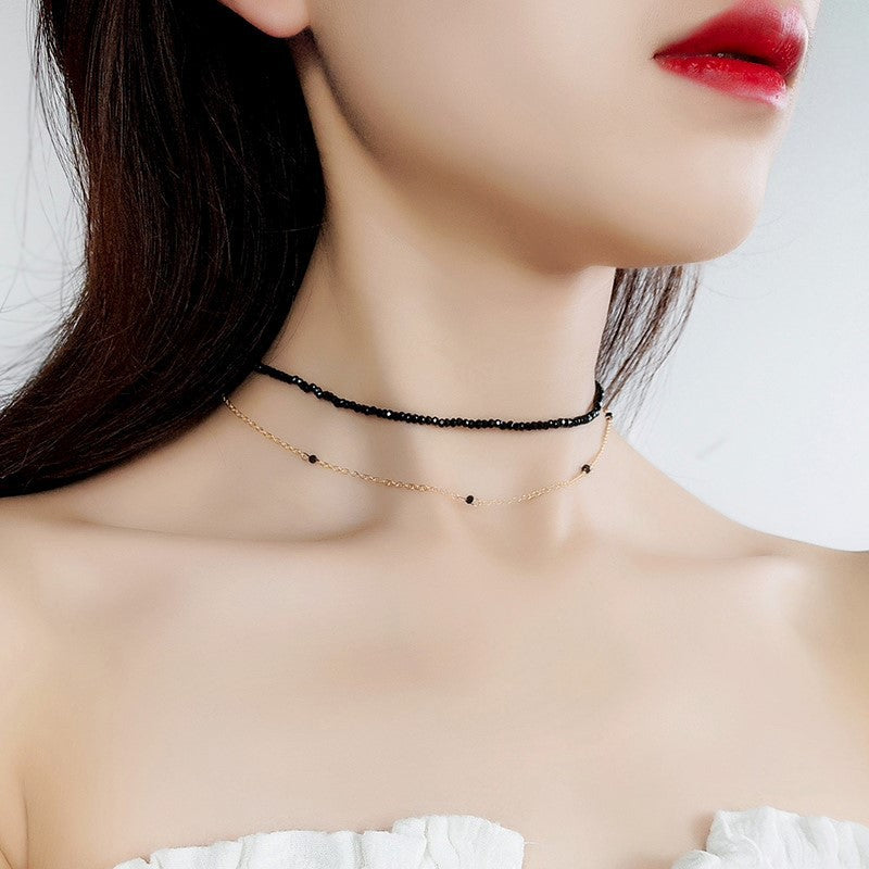 New Style Geometric Choker Necklace With Alloy Ball Chain And Crystal Inlay Pendant