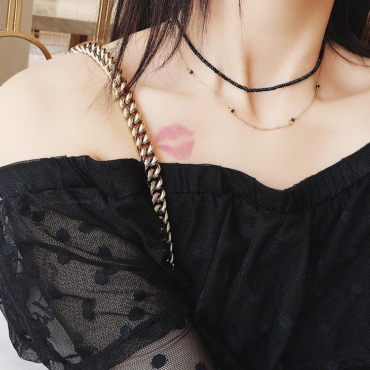 New Style Geometric Choker Necklace With Alloy Ball Chain And Crystal Inlay Pendant