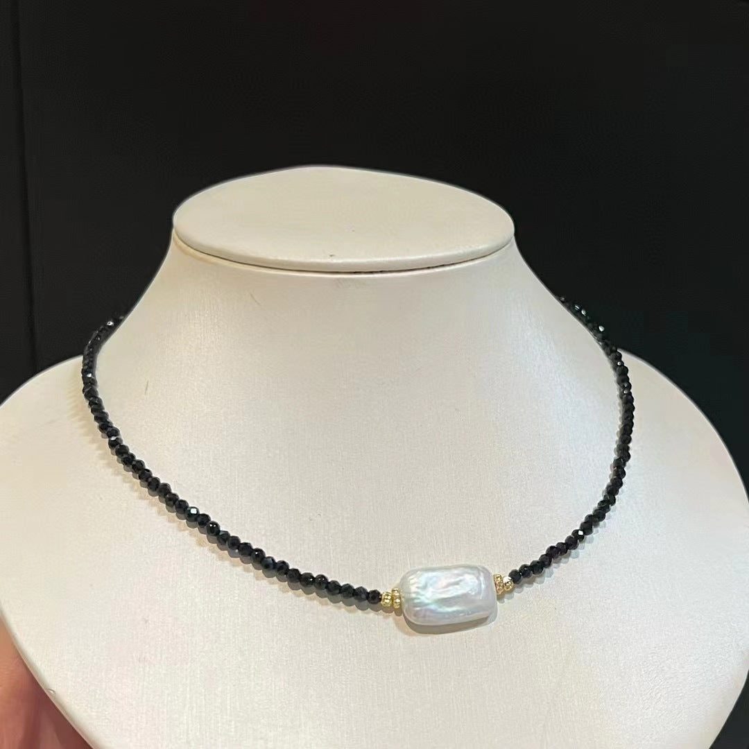 Baroque Style Petal Choker Necklace With Dyed Black Freshwater Pearl Beaded Chain Featuring Electroplated Craftsmanship