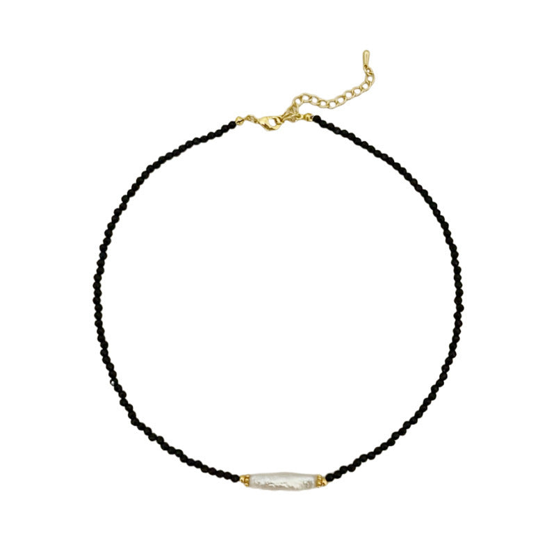 Baroque Style Petal Choker Necklace With Dyed Black Freshwater Pearl Beaded Chain Featuring Electroplated Craftsmanship