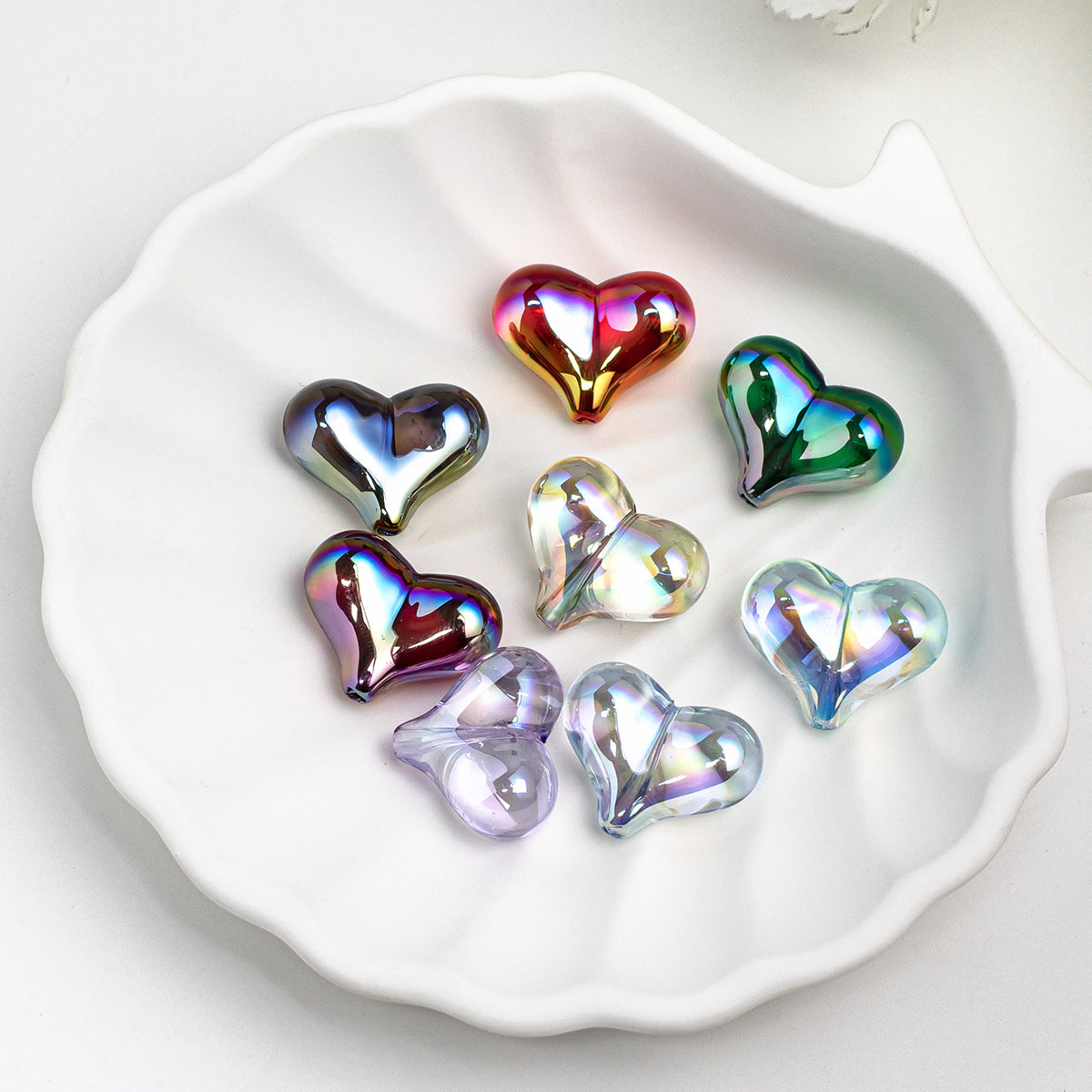 Heart Shape Acrylic Beads With Electroplated Finish, Transparent Jewelry Accessories For Commute Style