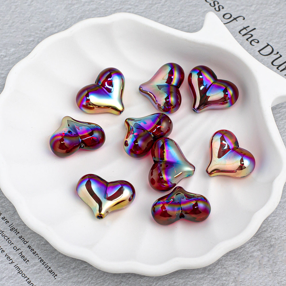 Heart Shape Acrylic Beads With Electroplated Finish, Transparent Jewelry Accessories For Commute Style