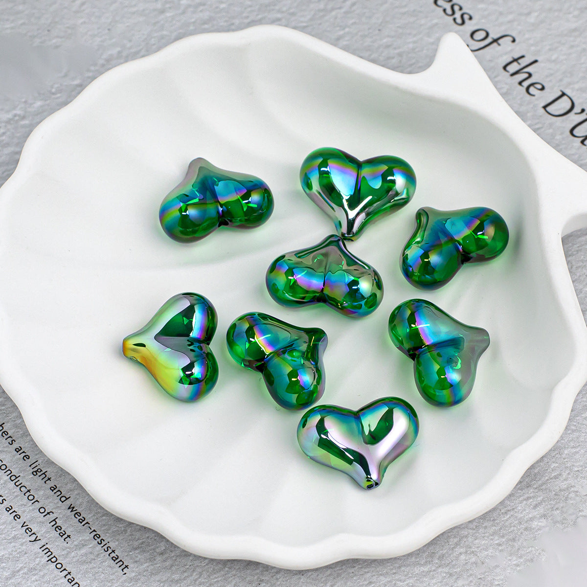 Heart Shape Acrylic Beads With Electroplated Finish, Transparent Jewelry Accessories For Commute Style