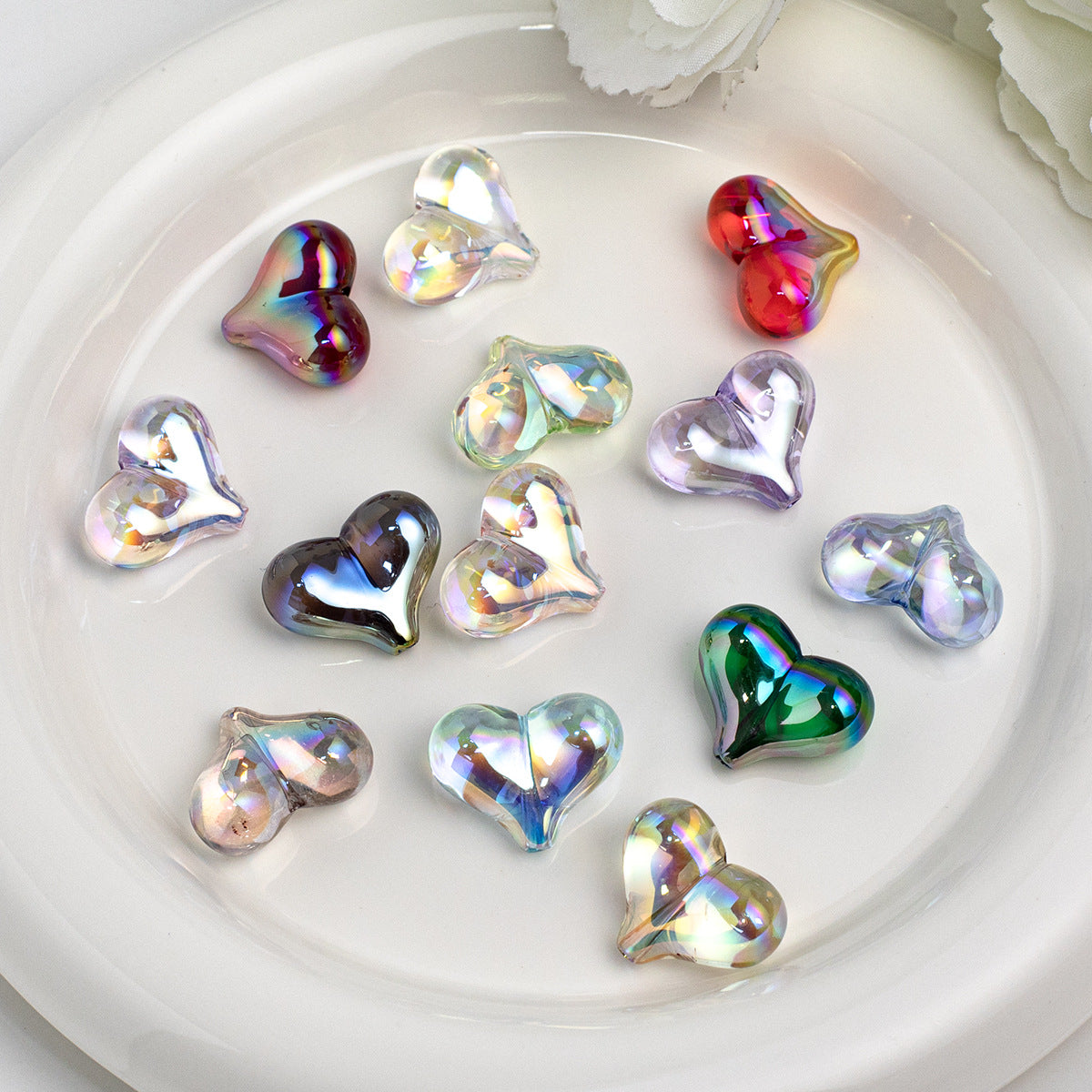 Heart Shape Acrylic Beads With Electroplated Finish, Transparent Jewelry Accessories For Commute Style