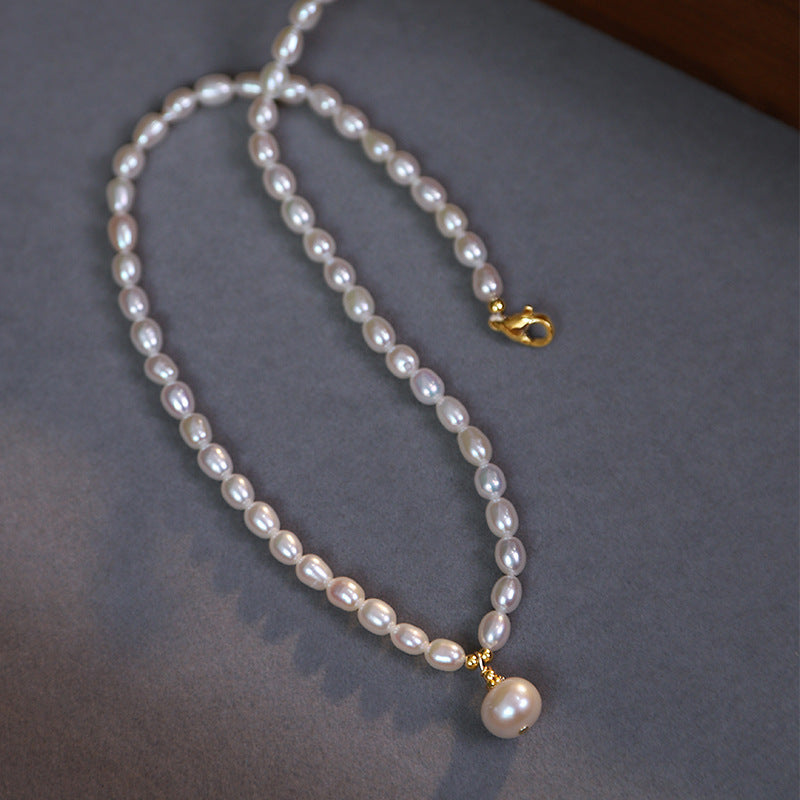 Simple Style Freshwater Pearl Necklace With Shell Pendant On Ball Chain For Women