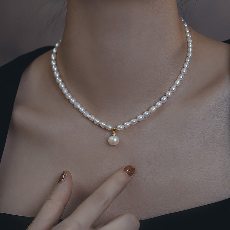 Simple Style Freshwater Pearl Necklace With Shell Pendant On Ball Chain For Women