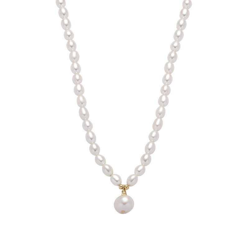 Simple Style Freshwater Pearl Necklace With Shell Pendant On Ball Chain For Women