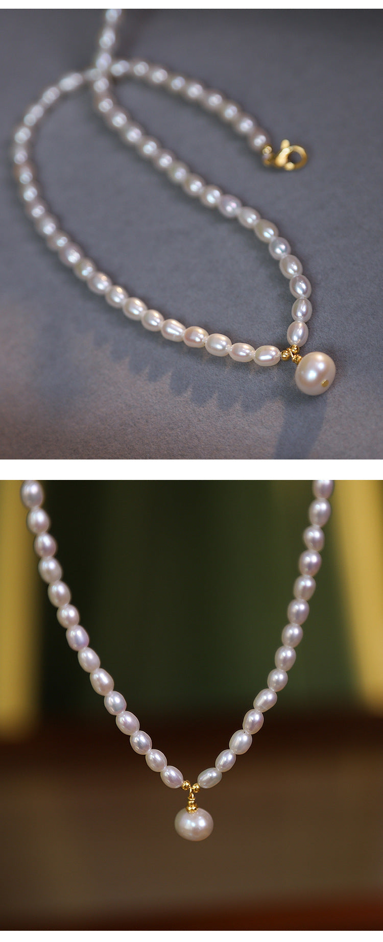 Simple Style Freshwater Pearl Necklace With Shell Pendant On Ball Chain For Women