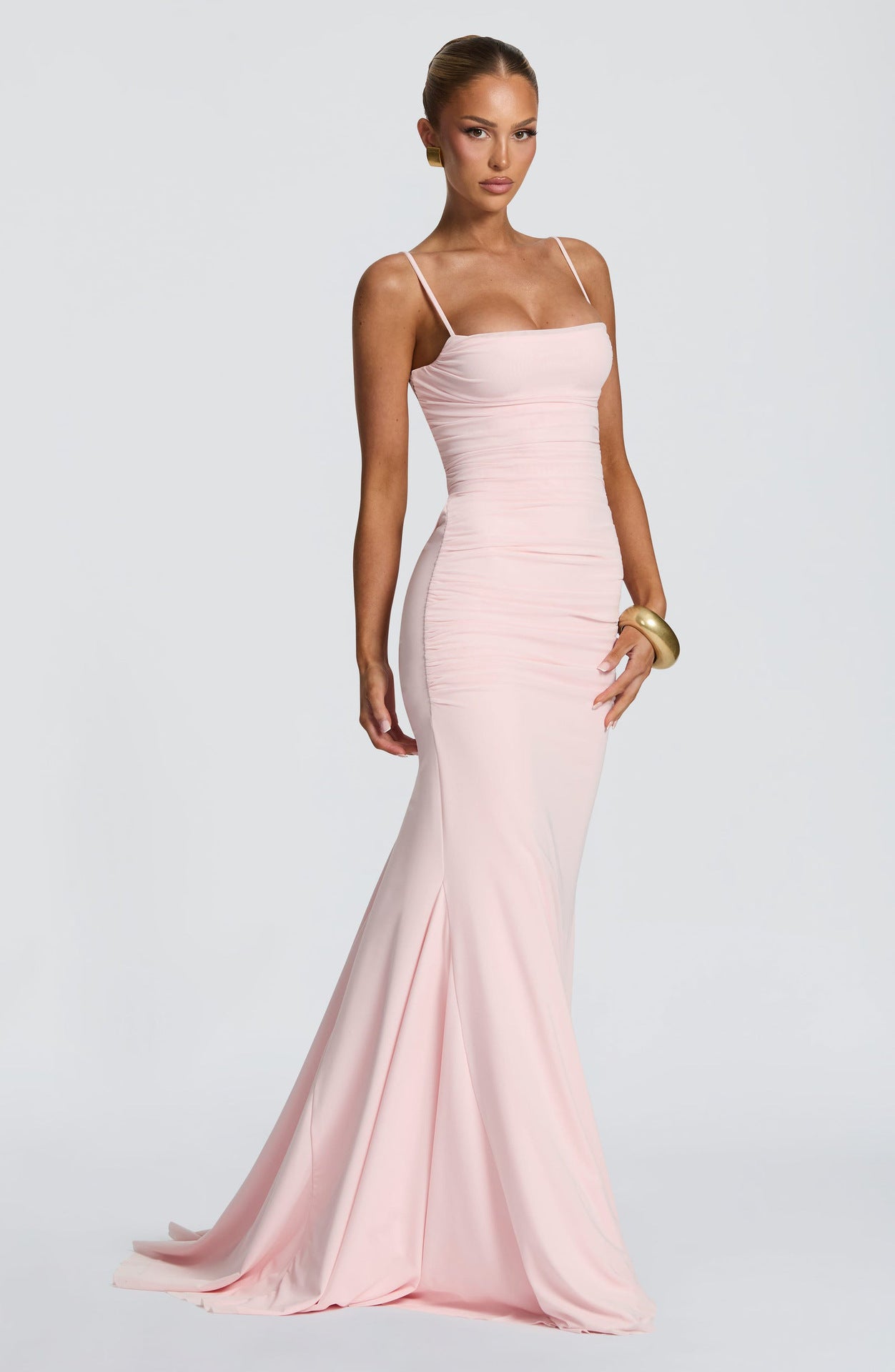 Elegant Solid Color Sleeveless Party Dress With Boat Neck In Polyester For Banquet