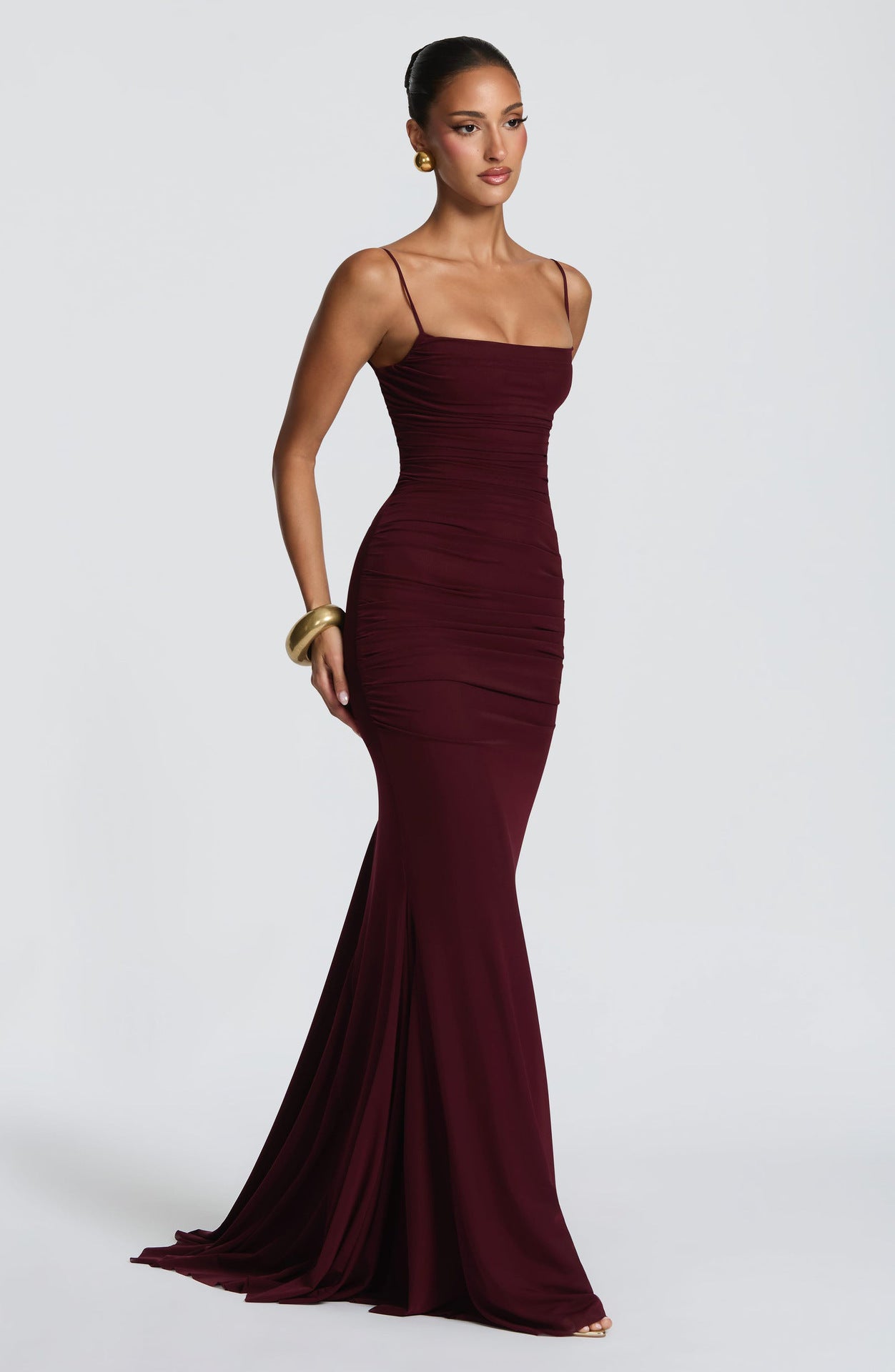 Elegant Solid Color Sleeveless Party Dress With Boat Neck In Polyester For Banquet