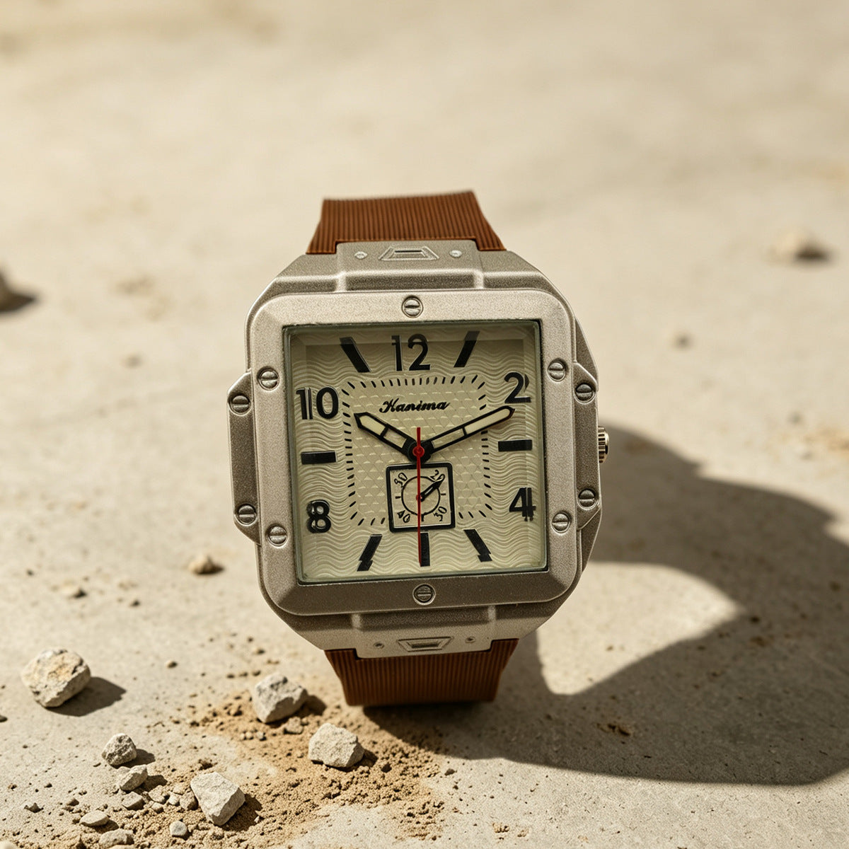 Men's Quartz Watch With Square Dial, Silica Gel Strap, Pin Buckle, Tempered Glass Mirror, And Pointer Display